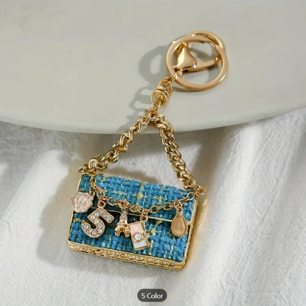 Blue Mini Handbag Keychain-Metal Key Chain Ring Bag Backpack Charm